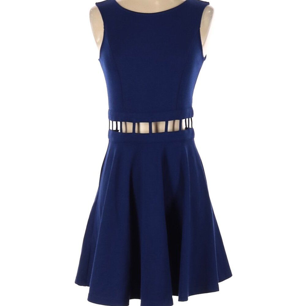 Sweet Rain Women's Skater Dress w/Open Cutouts @Waist in Royal Blue Size S